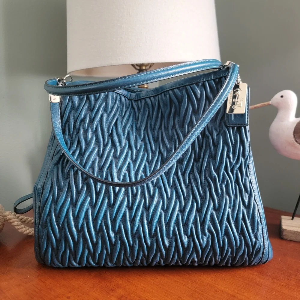 Coach 26257 Madison Phoebe Gathered Twist Teal Leather Shoulder Bag